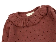 Petit Piao berry dust/dark red dot frill t-shirt
